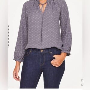 Loft Outlet Dotted Mixed Media Ruffle Neck top